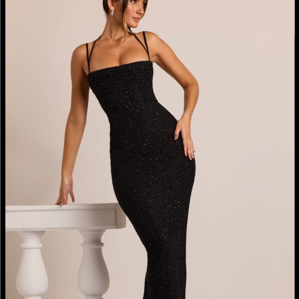 Oh Polly Monte Carlo Black Sparkle Bodycon Gown